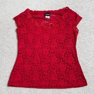 Vintage y2k fredericks of hollywood red lace sheer tshirt